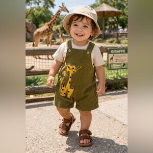 Vintage Lion Corduroy Shorts Overalls/ Romper w/ Lion Cat (3T) Summer